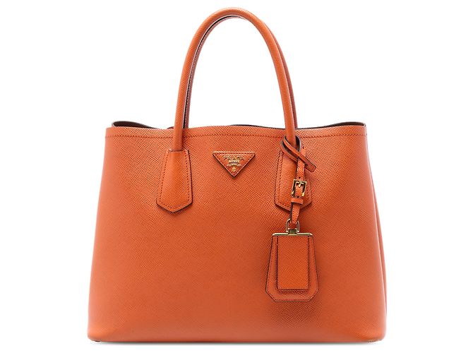Prada Orange Medium Saffiano Cuir Double Handle Satchel Handtasche