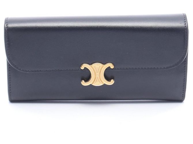 Céline Celine Large Leather Bi-fold Wallet Black