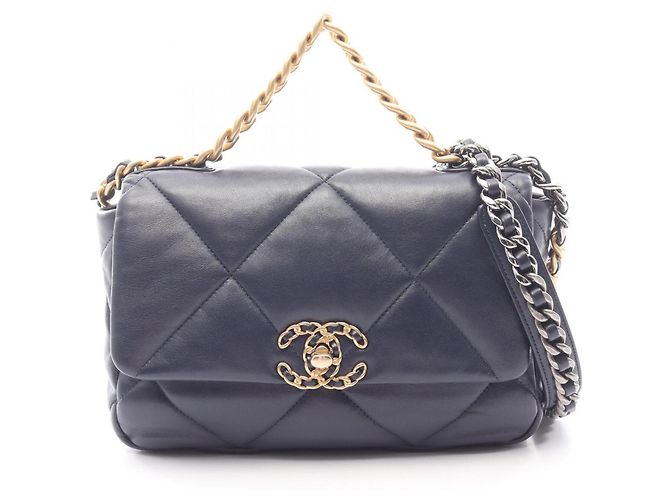 Borsa a Spalla Matelassé Chanel 19 Dixneuf Blu navy