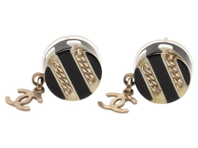 Orecchini Chanel Coco Mark con bordo a catena Nero D'oro