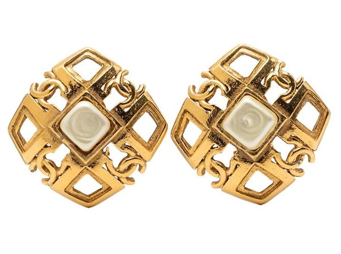Orecchini quadrati vintage Chanel Coco Mark D'oro