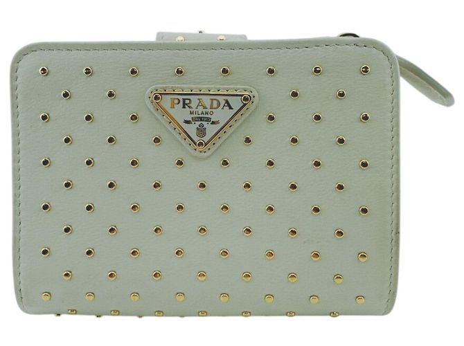 Cartera bi-fold Prada 1ML018 de cuero blanco y dorado