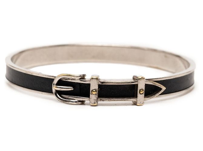 Hermès Hermes Belt Motif Bangle Black Silvery