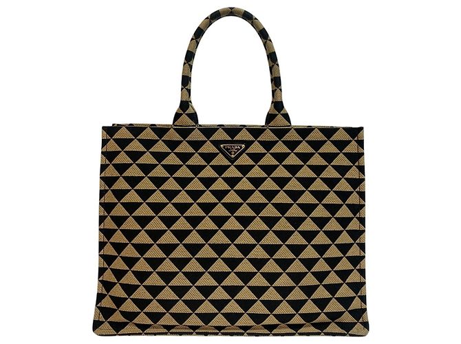Prada 1BA356 Piccola Borsa Tote Nero Beige