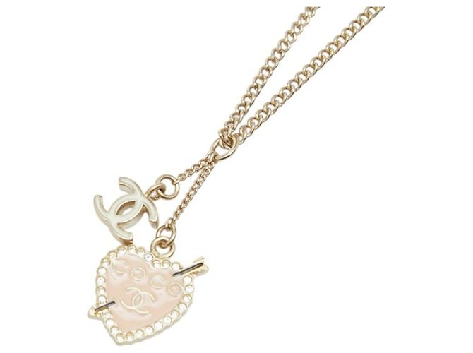 Collar Péndulo de Rhinestones en Forma de Corazón y Flecha Chanel Coco Mark Rosa Dorado
