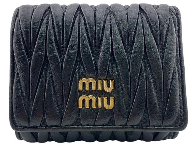 Miu Miu Matelassé Tri-fold Wallet in Black
