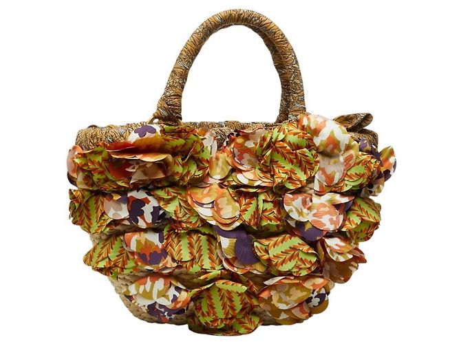 Bolso de rafia con placa de logo triangular Prada Multicolor