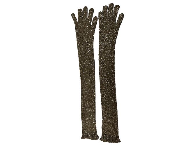 Glitzerhandschuhe aus goldfarbenem Polyamid von Brunello Cucinelli Golden Metallisch