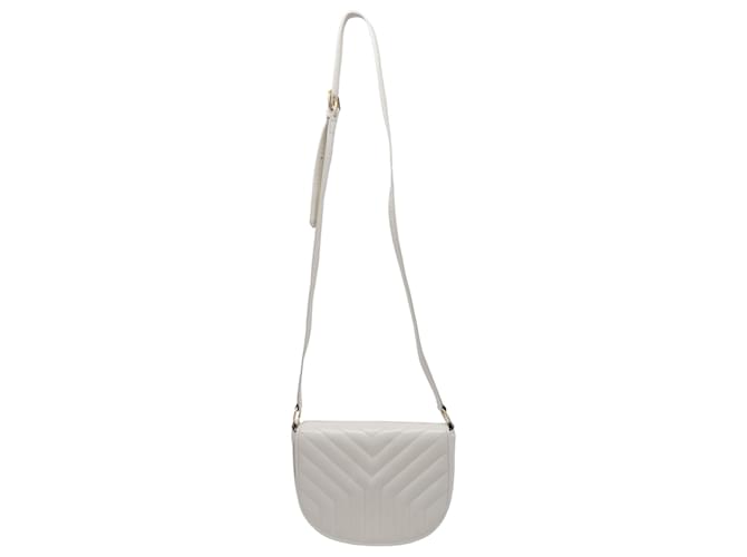 Yves Saint Laurent Sac à épaule matelassé Joan de Saint Laurent en cuir de veau blanc Bleu Bleu Marine 