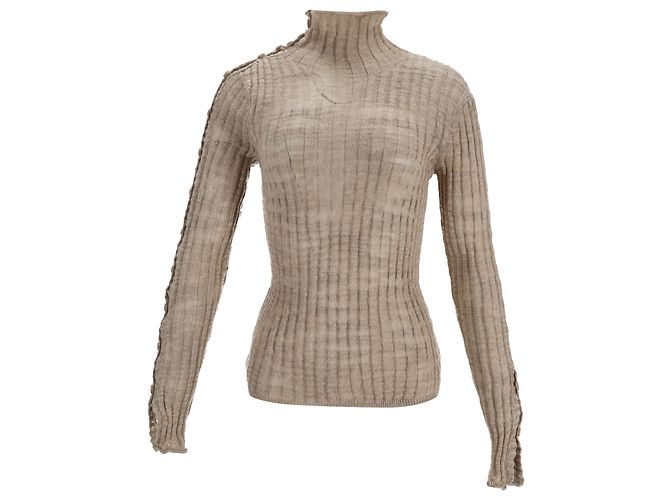 Rippstrick-Turtleneck-Pullover von Acne Studios aus beigem Leinen 