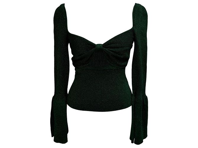 Self portrait Blusa a maniche a campana in Lurex lavorato a maglia oliva in poliammide Verde Verde oliva