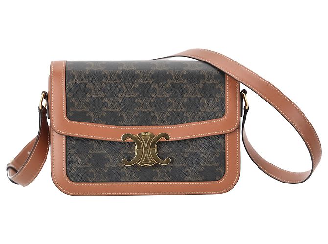 Céline Bolsa Celine Classique Triomphe em lona marrom e couro de bezerro