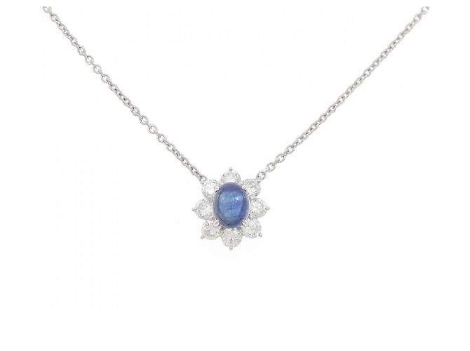 Autre Marque Pt850 Saphir-Diamant-Halskette Blau