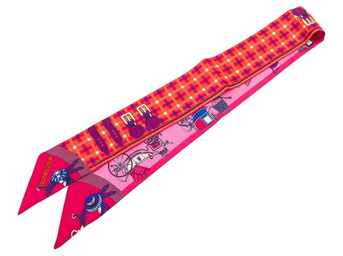 Lenço Hermès Twilly Les Voitures Nouvelle Rosa Multicor