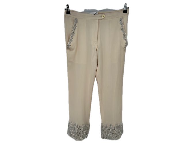 Autre Marque Calça de seda creme Bege