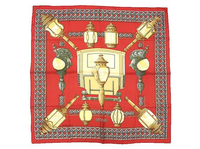 Cachecol de seda vermelha Hermès "Feux de Route" Vermelho