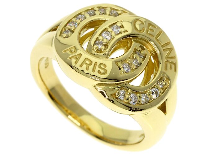 Diamond Céline Bague Logo Celine en Or Jaune 18K avec Diamants