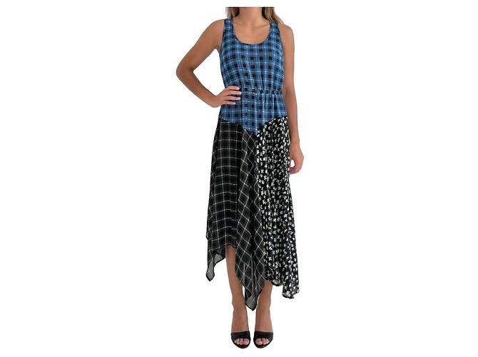 Michael Kors asymmetrisches Patchwork Kleid ärmellos Mehrfarben