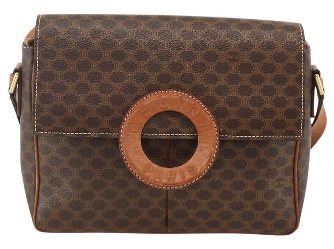 Céline Celine Vintage Macadam Circle Logo Canvas and Leather Marron