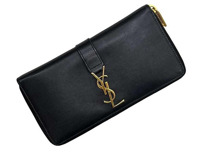 Saint Laurent Round Long Wallet - Black Leather