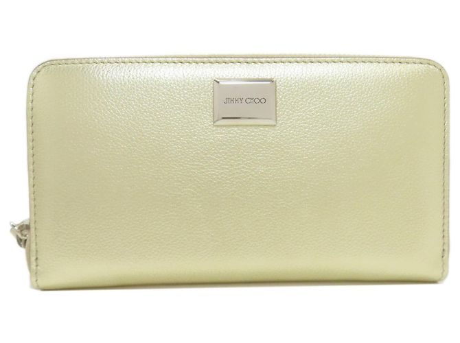 Cartera larga de cuero dorado Jimmy Choo