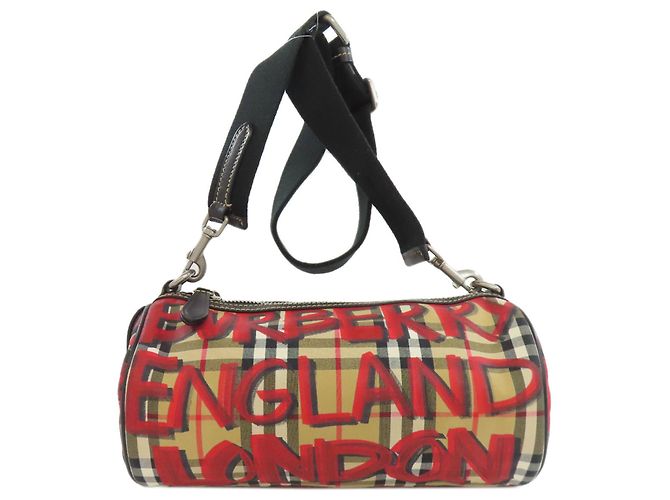 Borsa a Spalla Burberry Nova Check Graffiti Print Marrone