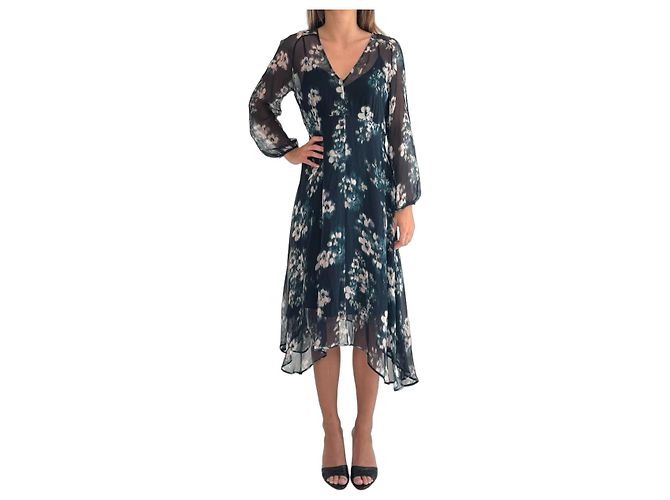 Max Mara Studio Seidenkleid blau mit Blumenmuster