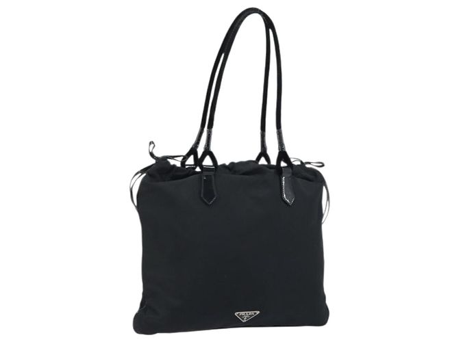 PRADA Bolsa de mão em nylon preto prata Auth YKZ113