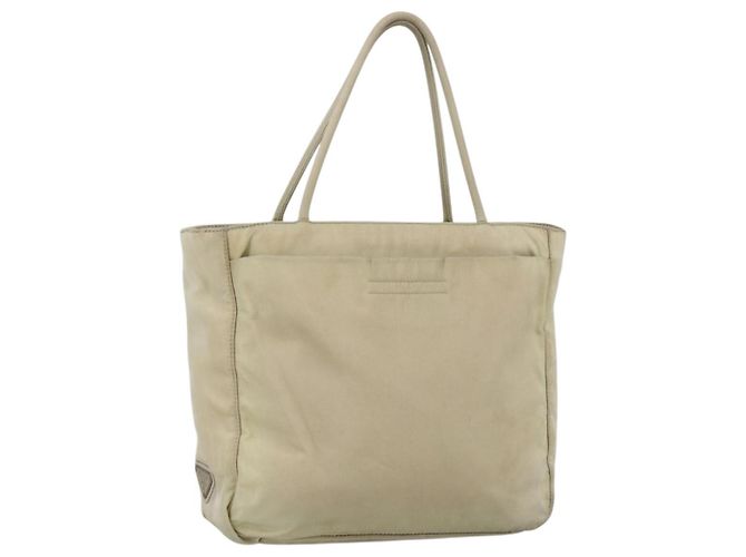PRADA Hand Bag Nylon Beige Silver Auth YKZ988 Silvery