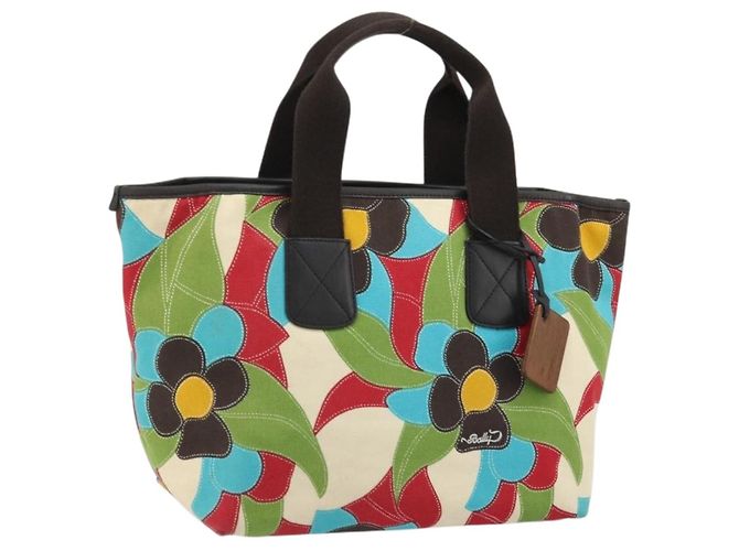 BALLY Hand Bag Canvas Multicolor Gold Auth ARZ038