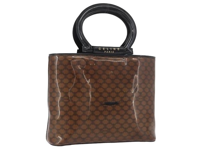 Céline Sac à main en toile Macadam CELINE en vinyle marron et or Auth bs34426 Doré