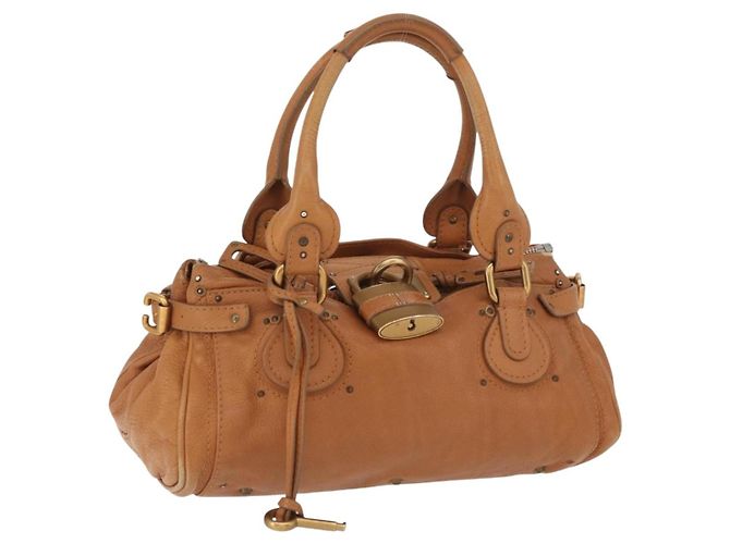 Chloé Sac à main Chloe Paddington en cuir marron argent or Auth am11277A Argenté Doré