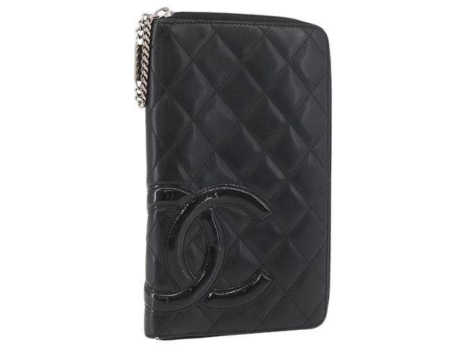 CHANEL Portafoglio Linea Cambon Pelle Nera Argento CC Auth 163865 Nero