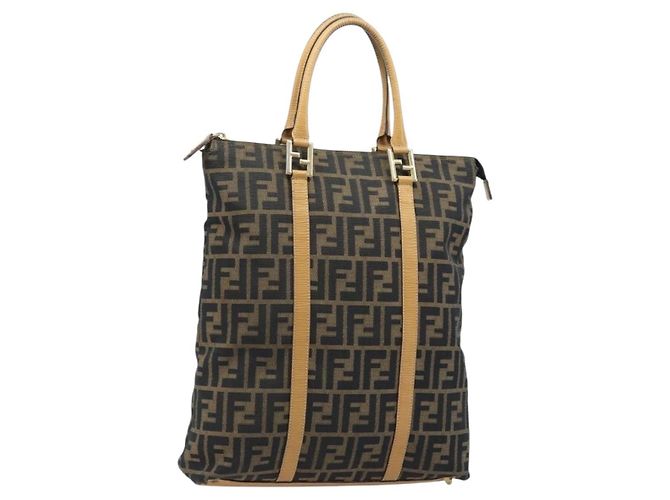 FENDI Zucca Canvas Tote Bag Schwarz Braun Auth YKZ349