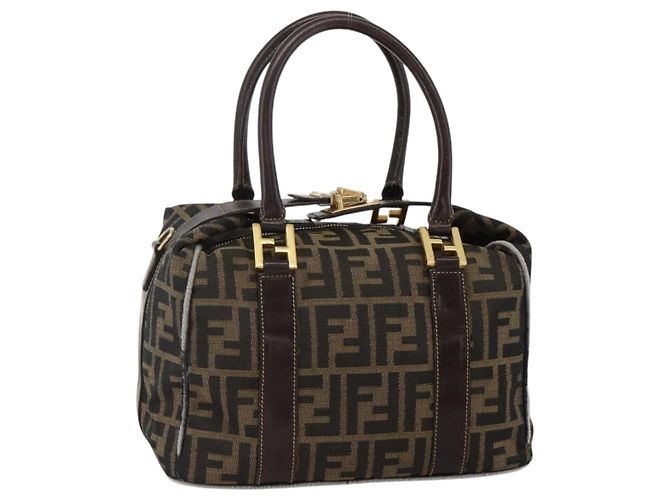 FENDI Zucca Canvas Handtasche Braun Schwarz Auth INZ063