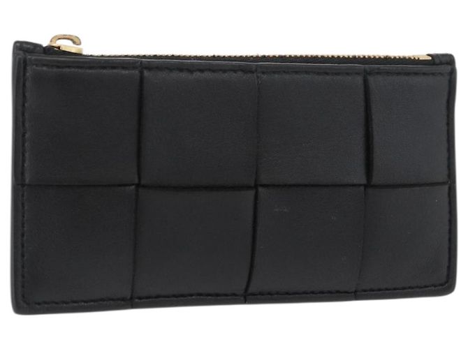 Portafoglio in pelle nera Bottega Veneta Auth 174643 Nero