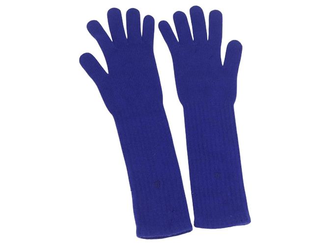 CHANEL Handschuhe Kaschmir Blau CC Auth 174684 