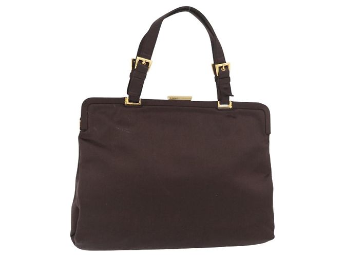 Borsa Tote PRADA Satin Marrone Oro Auth ka3712 D'oro