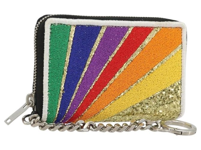 SAINT LAURENT Coin Purse Canvas Multicolor Silver Auth YKZ1018A Silvery Multiple colors