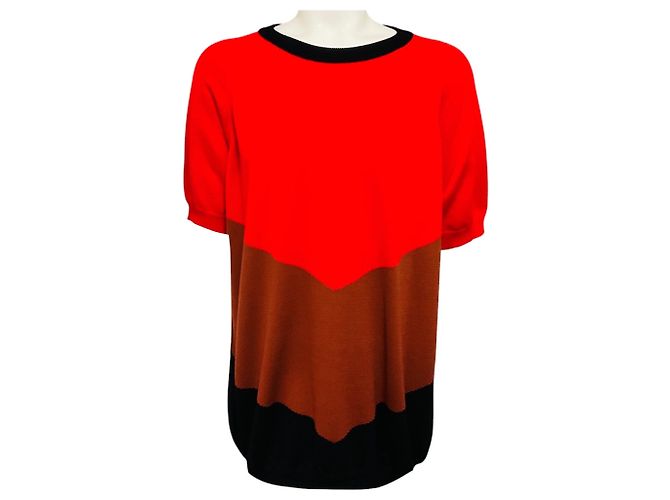 Farbenblock Baumwollstrickpullover in Rot / Braun / Schwarz Plan C Mehrfarben 