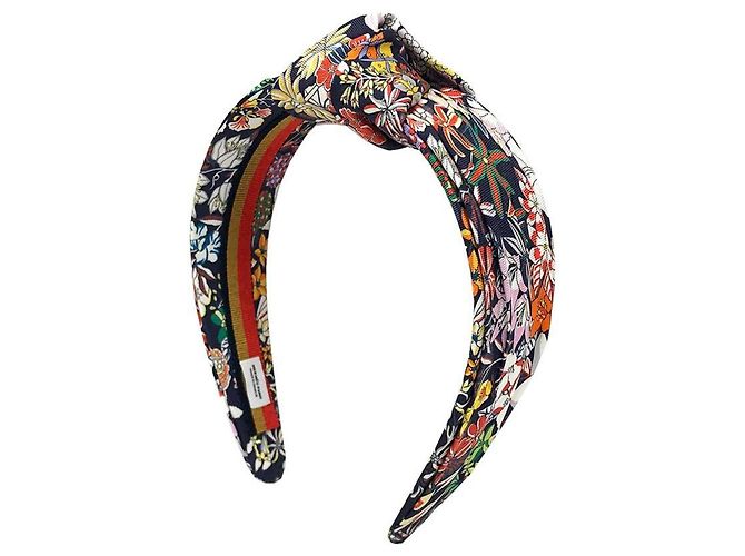 Faixa de cabeça em seda Knot Bloom da Hermès Azul marinho