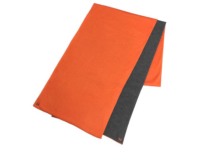 Hermès Hermes Reversible Cashmere Silk Stole Brown Orange
