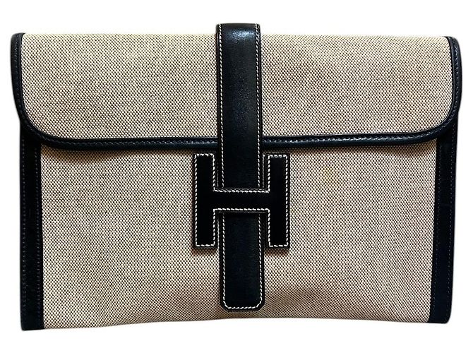 Hermès Jige 29 Canvas and Leather Clutch