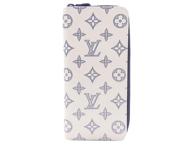 Louis Vuitton Monogram Shadow Zippy Wallet White Navy blue