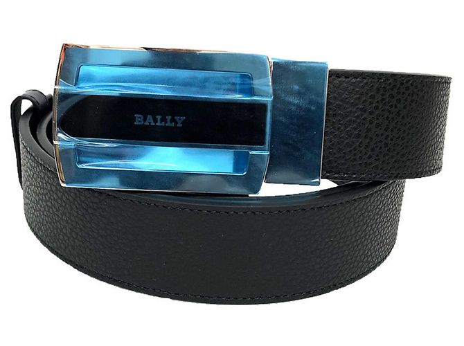 Bally Fabazia Reversible Leather Belt Black Silvery Navy blue