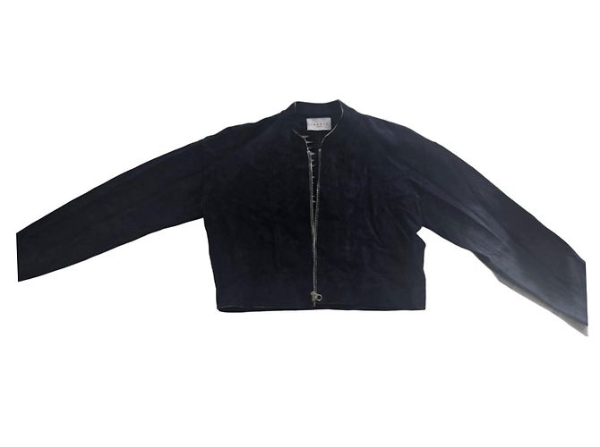 Sandro Leather Jacket Dark Blue