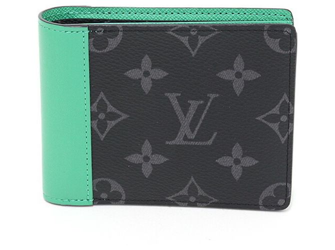 Slender Louis Vuitton Monogram Eclipse Geldbörse im Bi-Fold-Format Grün 