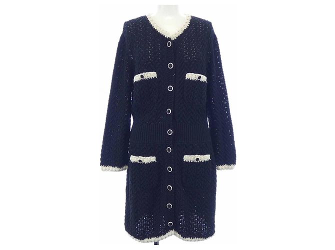 Cardigã longo Chanel preto e branco
