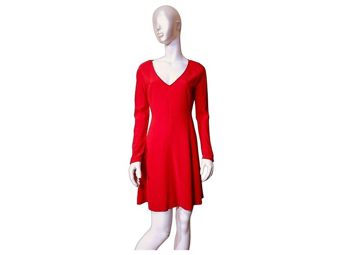 Diane Von Furstenberg Vestido de Paneles con Escote en V Rojo Naranja Roja