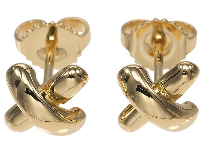 Orecchini a perno in oro giallo 18K con cucitura a croce Tiffany & Co.